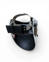READY TO SHIP – Slim WHITE PAISLEY F. Chopped Pipeliner Welding Helmet | Cherry Red Floral Leather Top w/Alpha Strap Headgear and Flip-Front Adapter
